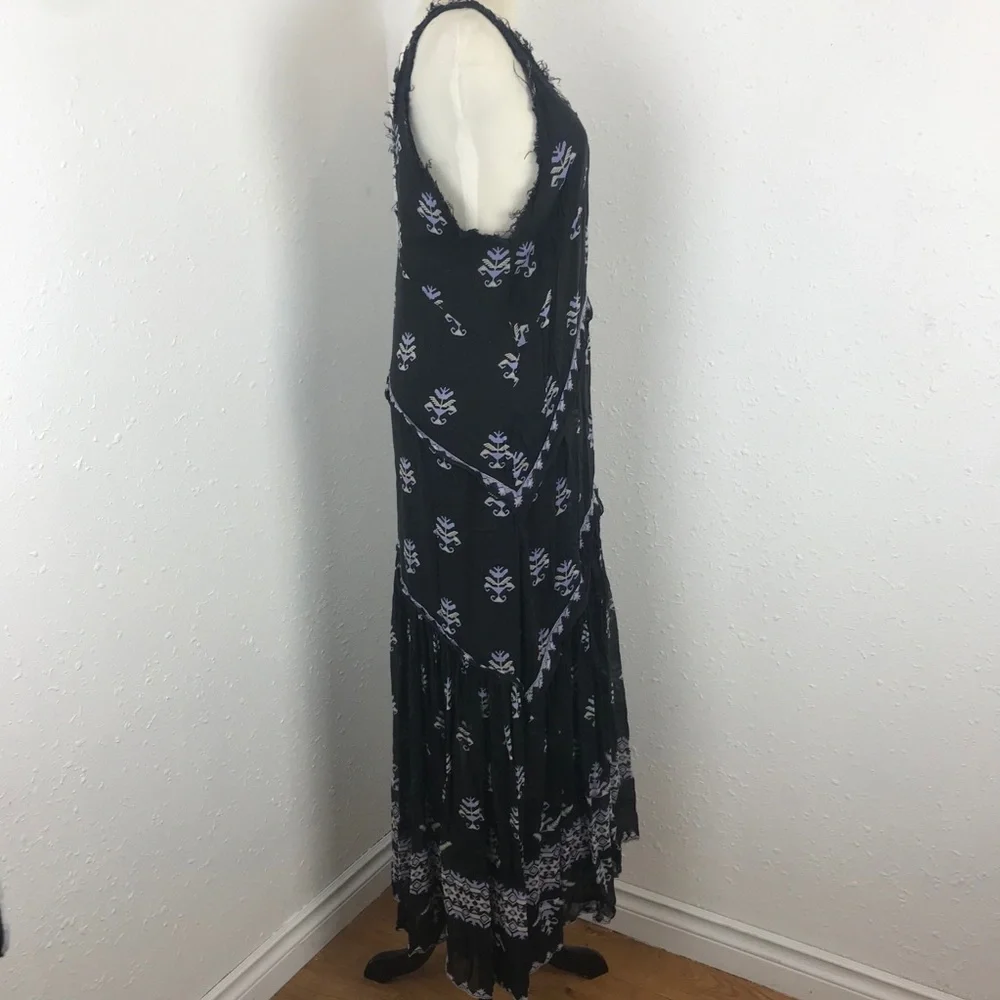 Free People Black Maxi Dress with White Print